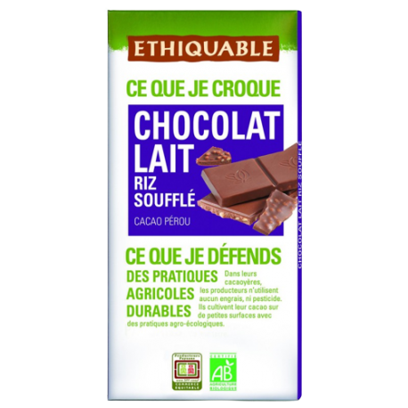 Chocolate leche arroz inflado Ecológico 100g