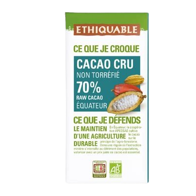 Chocolate crudo negro 70% cacao Ecológico