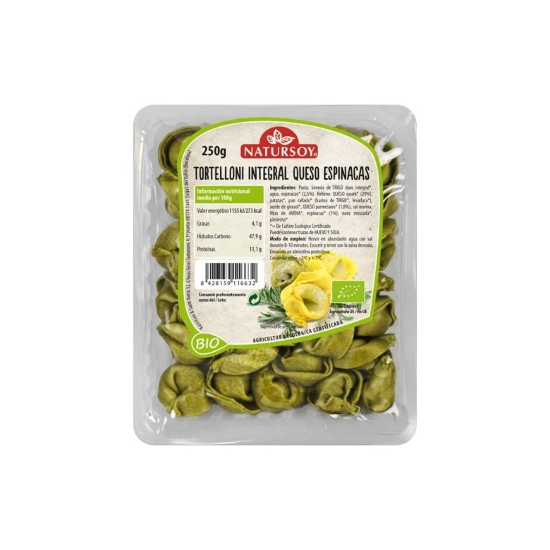 Whole wheat Tortelloni with cheese and spinach 250g organic