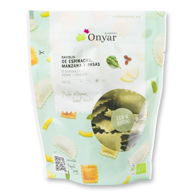 Raviolis espinaca, manzana y pasas 250g ecológicos.