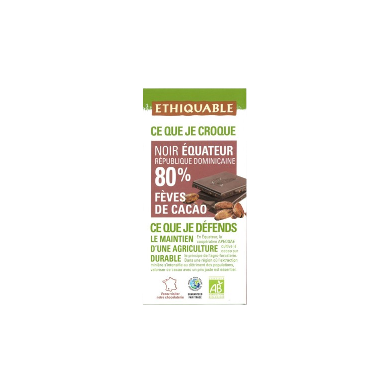 80% Dark chocolate with cocoa nibs Organic 